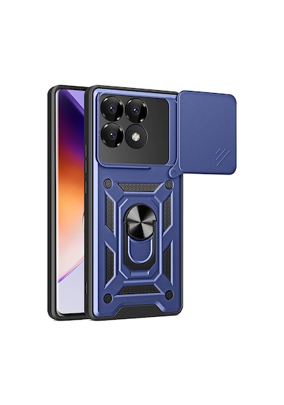 Zore Poco F6 Pro Kılıf Magnetik Standlı Kamera Korumalı Ogaa Sürgülü Vega Kapak - Mavi