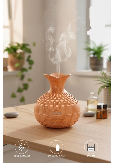 H15 Ahşap Led Işıklı 300ml Sessiz Ultrasonik Flower Hava Nemlendirici (İthalatçı Garantili)