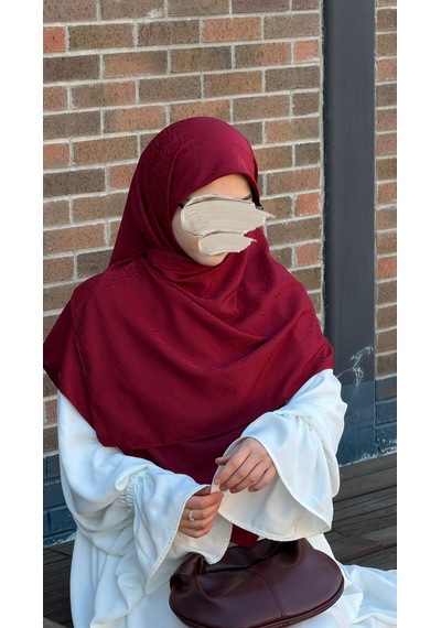 Qalortex Scarf Premium Jakarlı Sare Büyük Boy Eşarp - Bordo