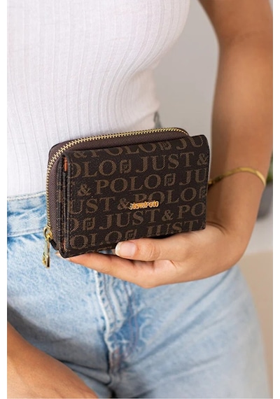 Just Polo Kadın 6 Kart Bölmeli Fermuarlı Ve Çıtçıt Kapamalı Şık Cüzdan Shopper Kahverengi
