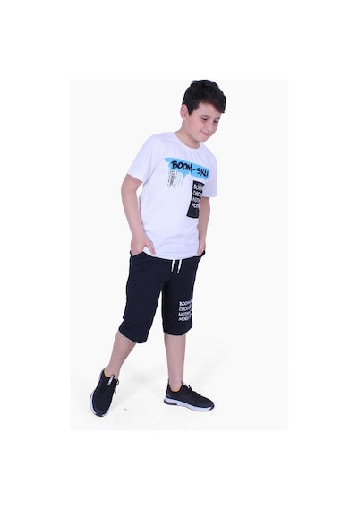 Fyk Kids Yazı Baskılı Erkek Çocuk Alt Üst Kapri Takım Beyaz