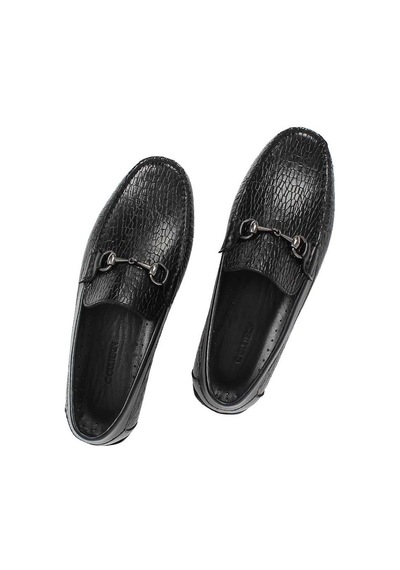 Erkek Siyah Yılan Desenli Deri Loafer