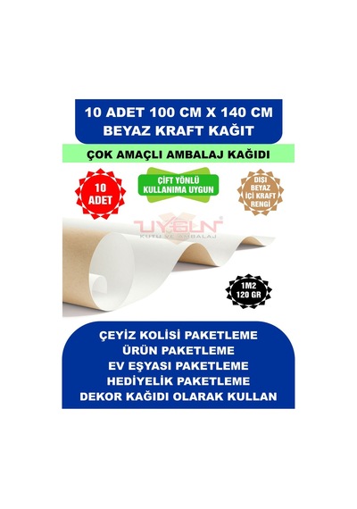 10 Adet 100cm X 140cm 120 Gr. Çift Yönlü Beyaz Kraft Ambalaj Kağıdı, Hediye, Çeyiz Paketleme, Çocuk Etkinlik Kağıdı