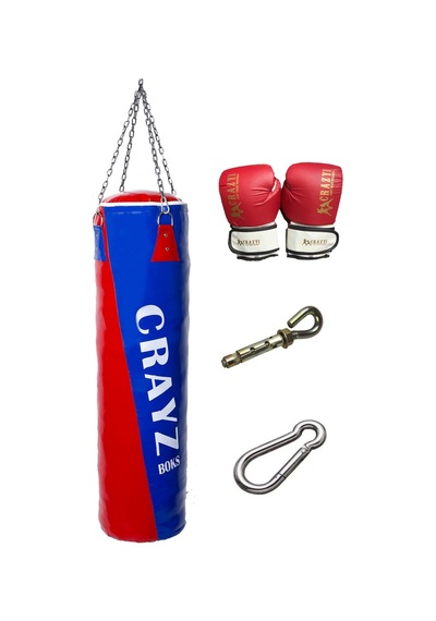 100x30 Boks Kum Torbası + Eldiven + Askı Aparatı Kırmızı - Mavi