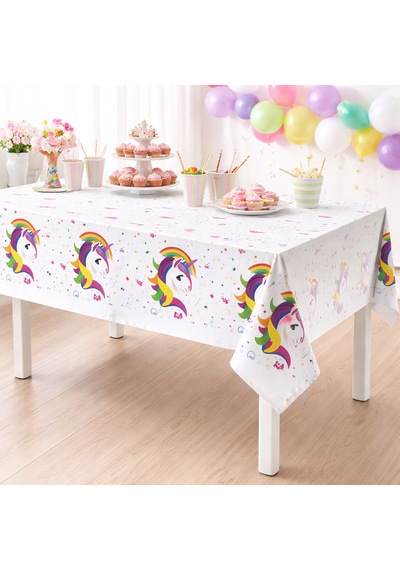 Unicorn Desenli Masa Örtüsü 120x180 Cm Tek Kullanımlık Parti Masa Örtüsü Doğum Günü Süsleri