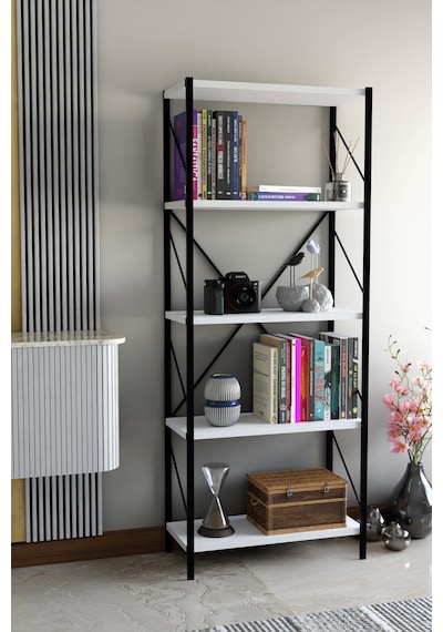 Titan Kitaplık Dekoratif Çok Amaçlı Raf Ofis Salon Raf Kitap Standı 150cmx60cm Beyaz Titan Kitaplık Dekoratif Çok Amaçlı Raf Ofis Salon Raf Kitap Standı 150cmx60cm Beyaz