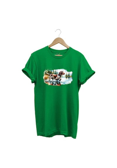 Avcılık Hunting Av Köpeği Baskılı %100 Pamuk Regular Fit T-shirt Yeşil