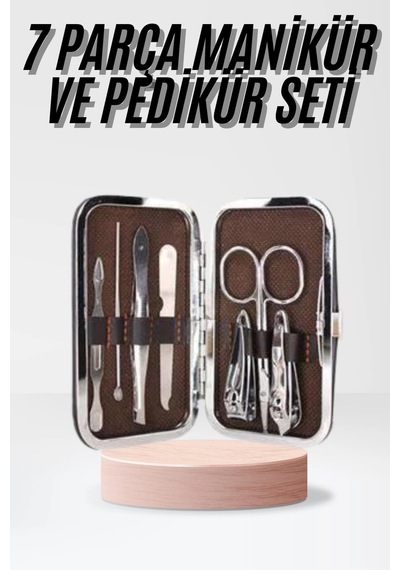 Mey İthalat Çantalı 7 Parça Manikür Pedikür Seti Tırnak Makası Cımbız Törpü