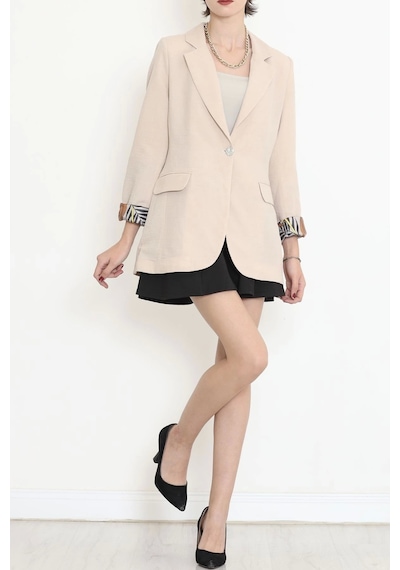 Keten Blazer Ceket Bej - 2115.1322. Çok Renkli