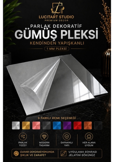Lucitart Kendinden Yapışkanlı Parlak Dekoratif Pleksi Kare Duvar Paneli 9 Renk Seçeneği Modern Duvar Dekoru Gümüş Lucitart Kendinden Yapışkanlı Parlak Dekoratif Pleksi Kare Duvar Paneli 9 Renk Seçeneği Modern Duvar Dekoru Gümüş