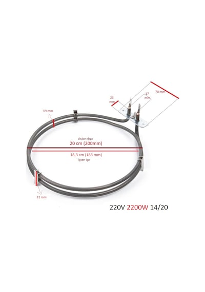 İtimat İle Uyumlu Turbo Fırın Rezistansı 2200 W Ölçülere Dikkat Ediniz