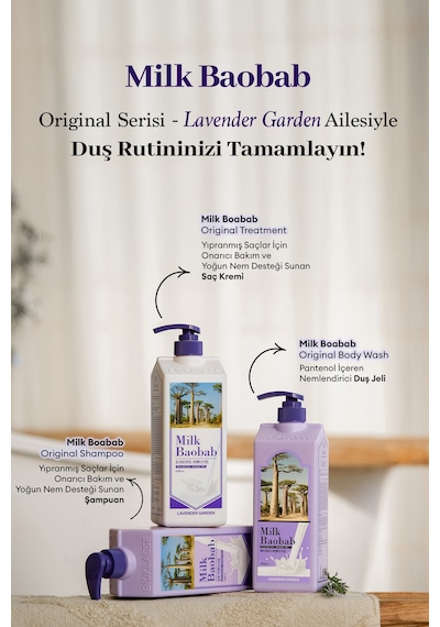 Yıpranmış Saçları Onaran Yoğun Nemlendirici Şampuan Mılk Baobab Original Shampoo Lavender Garden