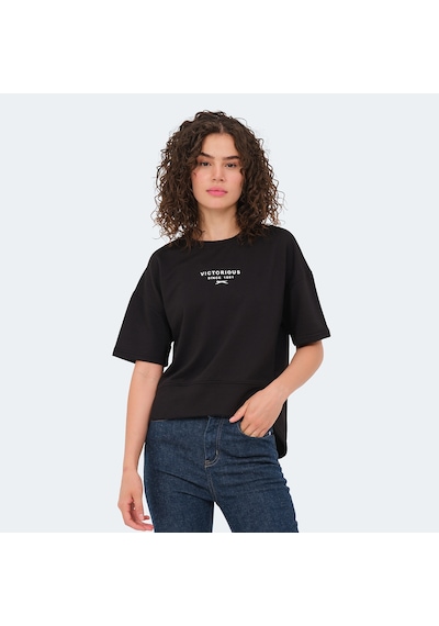 Slazenger VILLAGE Kadın Oversıze Siyah Tişört