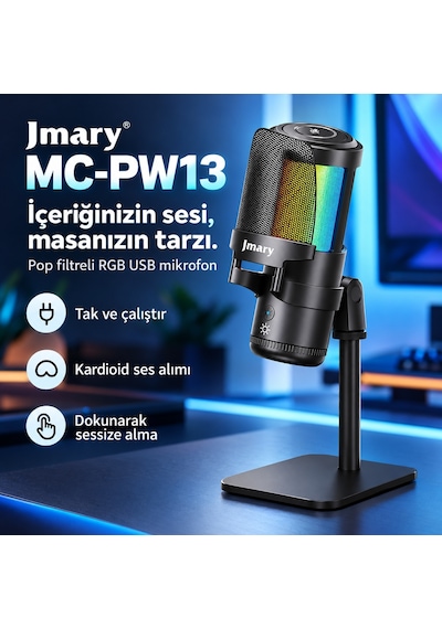 Jmary Mc-pw13 Ayrılabilen Pop Filtre Gürültü Önleyici 360 Dönebilen Tak Çalıştır Usb Mikrofon Siyah