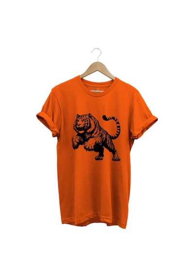 Kaplan Baskılı Cool Premium %100 Pamuk Regular Fit Turuncu T-shirt Turuncu