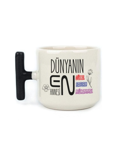 Dünyanın En Annesi Baskılı Siyah Kulplu T Kupa