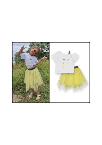 Novy Baby Tüllü Etek Düşük Omuzlu Tshirt Kız Çocuk 2'li Takım - 2-9 Yaş