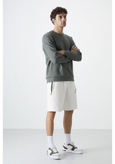 Tommylife Tommy Life Ekru Gizli Fermuar Arka Cepli Bağcıklı Standart Kalıp Erkek Şort - 81136 Ekru
