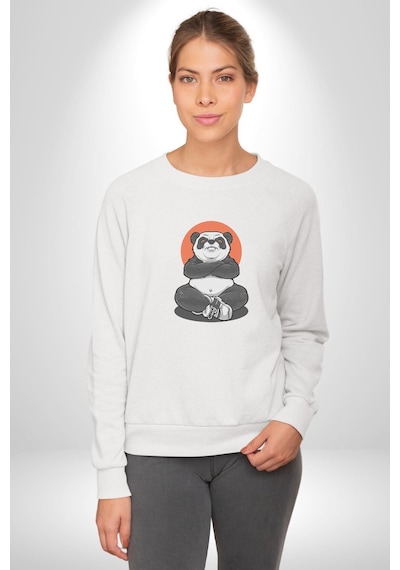 Yoga Panda Unisex Beyaz Baskılı Sweatshirt Beyaz