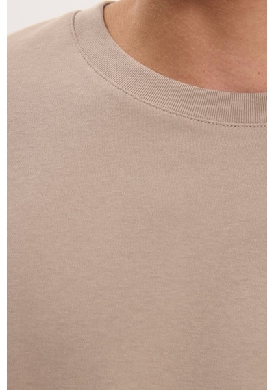 Tudors Unisex Relax Fit Rahat Kesim %100 Pamuk Uzun Kollu Bisiklet Yaka Haki Tişört-51287