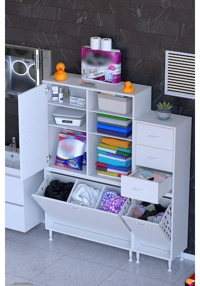 Ohbe 95 + 45cm Genişlik 160cm Boy 32,5cm Derinlik Kirli Sepetli 1 Kapak 3 Çekmeceli Çok Amaçlı Banyo Dolabı 95 + 45 Cm Ohbe 95 + 45cm Genişlik 160cm Boy 32,5cm Derinlik Kirli Sepetli 1 Kapak 3 Çekmeceli Çok Amaçlı Banyo Dolabı 95 + 45 Cm