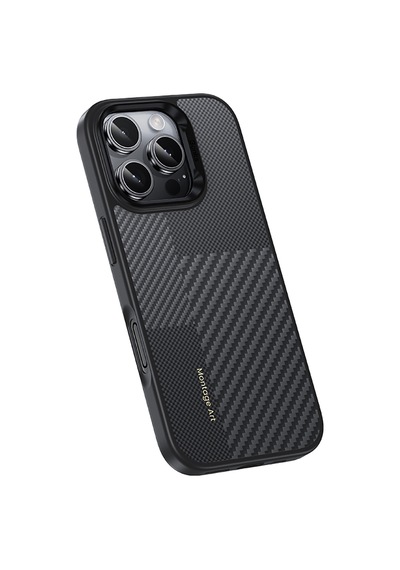 Apple Uyumlu iPhone 16 Pro Max Kılıf Karbon Fiber M-safe Kamera Butonlu Benks Hybrid Armorpro Montage Kevlar Siya Siyah