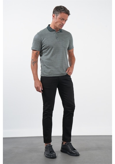 Lacivert-s.yeşil Kendinden Desenli Polo Yaka Kısa Kol Cepli Comfort Fit Pamuklu Tişört 1011260152 Lacivert - Yeşil