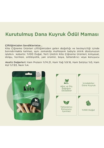 Ayrex Kito Kurutulmuş Dana Kuyruk Çiğnemelik Köpek Ödül Maması%100 Doğal, Glutensiz, Organik 100 Gr Dog Treat