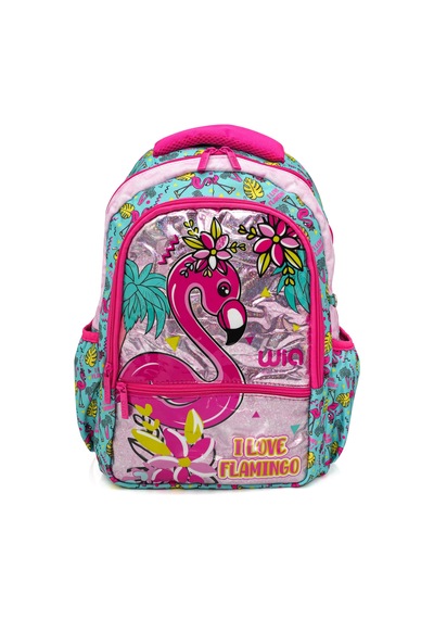 Wia 3 Bölmeli Palm Flamingo Çanta Seti Turkuaz Okul Çantası+termoslu Beslenme Çantası+kalemlik Pembe
