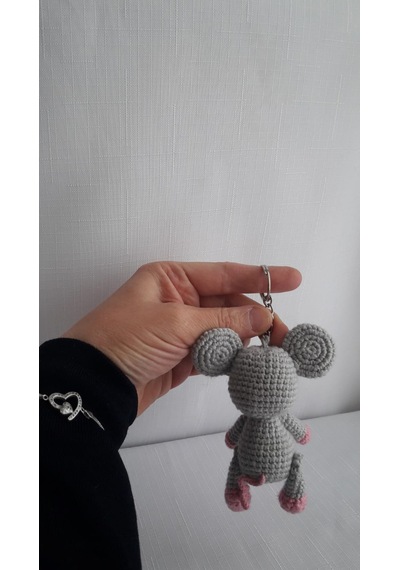 Amigurumi Gri Fare Anahtarlık