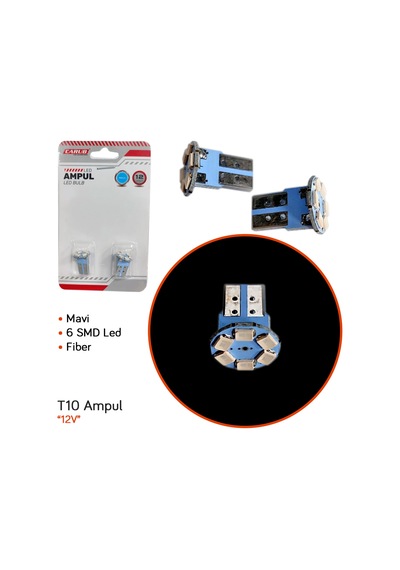 Carub 12v T10 Ampul 6 Smd Led Fiber Mavi Br0400208