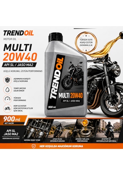 Trendoil Multi 20w-40 Scooter Ve Motosiklet Motor Yağı Apı Sl Jaso Ma2 900ml