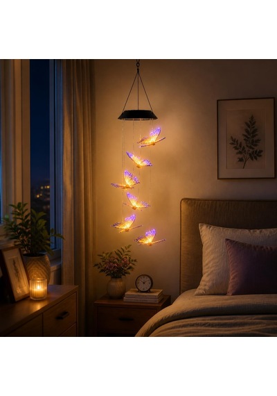 Solar Bahçe Işığı Asma Led Işık Renk Değiştiren Kelebek Tasarımı, Güneş Enerjisiyle Çalışan, Dış Mekan İçin Uygun, Balkon Teras Oda Süslemesi, Mor Sarı Renk Bf101 Çok Renkli
