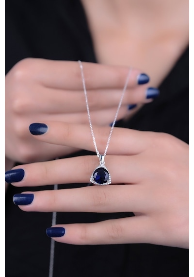 Encili Silver 925 Ayar Gümüş Safir Taşlı Kadın Kolye