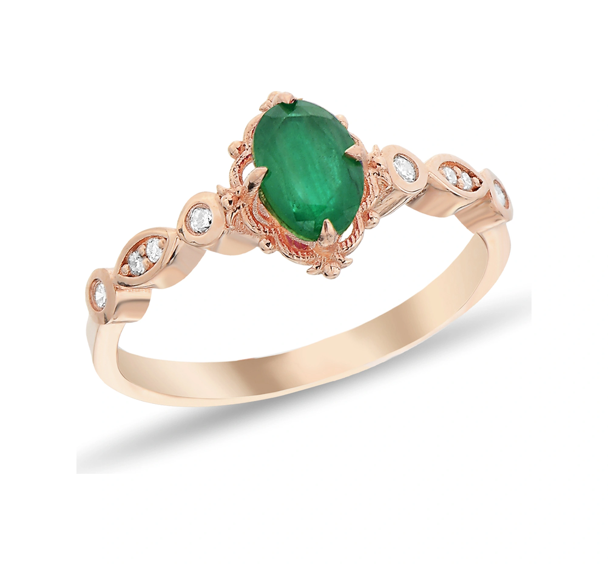 0,08 Karat Pırlantalı Zümrüt Taşlı Vintage Yüzük - 216000028079