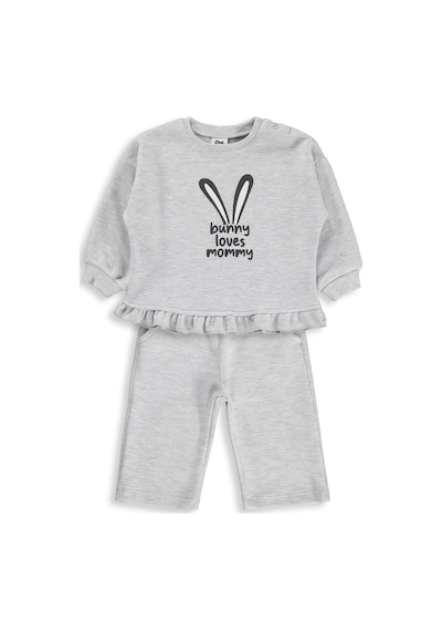 Civil Baby Bunny Loves Mommy Baskılı 6-18 Ay Takım - Gri Karmelanj