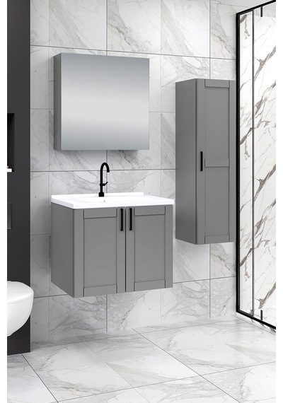%100 Mdf 65 Cm Riva Banyo Dolabı + 30 Cm Riva Boy Dolabı Beyaz