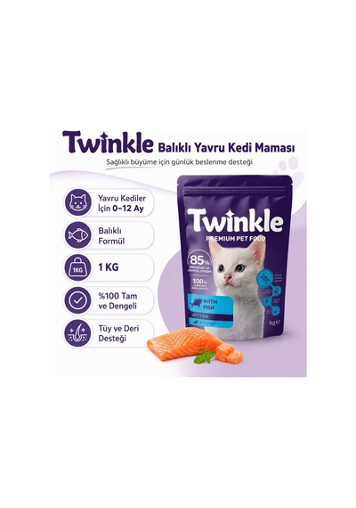 Yavru Kedi Maması 1 Kg - Balıklı Kedi Maması -%85 Hayvansal Protein - 4'ü 1 Arada - 0-12 Ay Yavru Kediler İçin