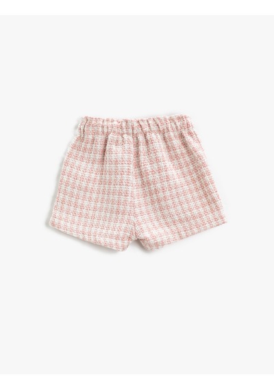 Koton Tüvit Mini Şort Cepli Beli Lasikli Pembe Ekose 3smg40001aw Pembe Ekoseli