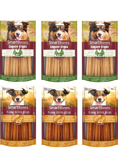 Smartbones 2 Çeşit Karma Stick Köpek Ödülü 5 Li 100 Gr. X 6 Adet