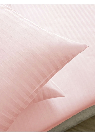 Line Pembe Pamuk Saten Çift Kişilik Nevresim Takımı Lastiksiz Çarşaflı 4 Parça Set Pembe