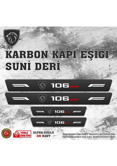 Peugeot 106 Gti Uyumlu Deri Karbon Kapı Eşiği Koruyucu Bant 4 Adet