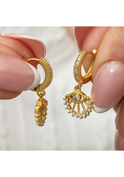 Gümüş Sallantılı Gold Göz Kadın Küpe Çok Renkli