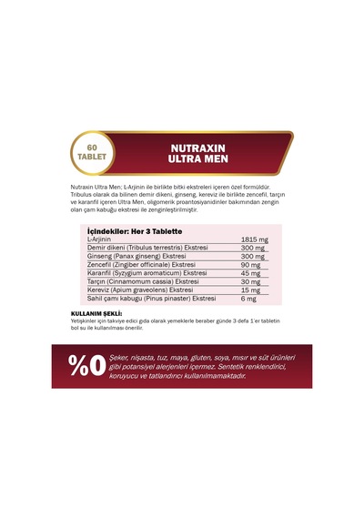 Green Power Ultra Men L-arginine 60 Tablet Takviye Edici Gıda 3 Paketi