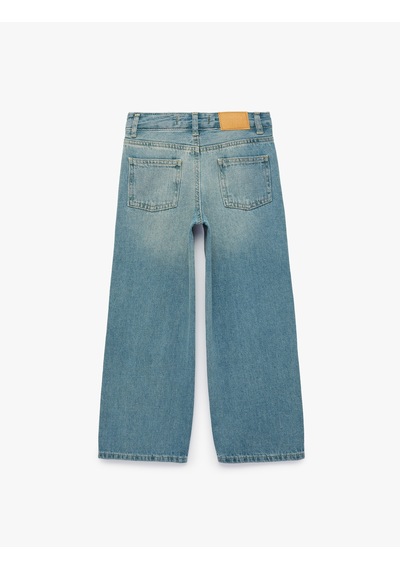 Koton Pamuklu Cepli Loose Fit Geniş Paça Denim Pantolon Orta İndigo 7wkg40037ad