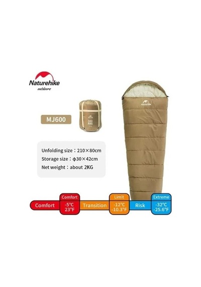 Naturehike Mj600 Mumya Tipi Pamuklu Uyku Tulumu -32 Derece Kahverengi
