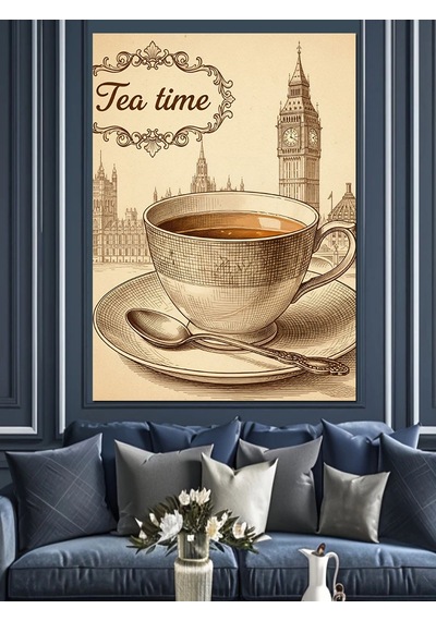 İngiltere Çay Saati Vintage Poster Dekoratif Kanvas - Mdf Ahşap Tablo