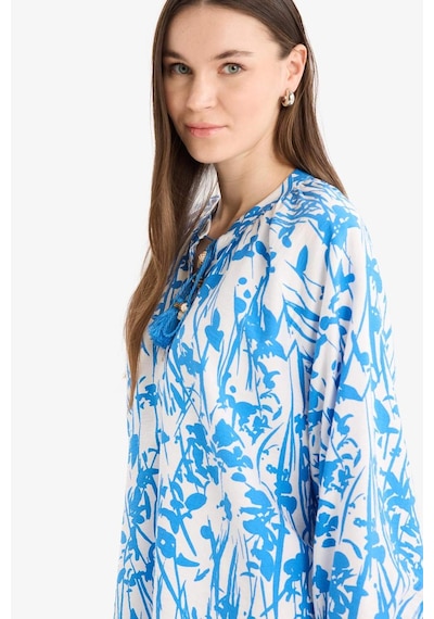 DeFacto Relax Fit Bağcıklı Yaka Desenli Uzun Kollu Tesettür Gömlek Tunik E1100AX25HSBE405