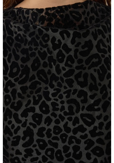 Hiccup Leopar Baskılı Desenli Mini Elbise Siyah