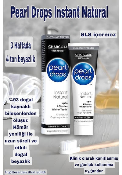 Pearl Drops Instant Natural White Charcoal Diş Macunu 75 ML